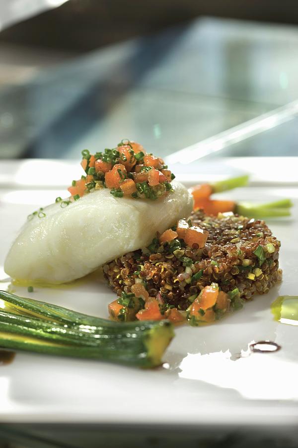 Olive Oil Poached Alaskan Halibut, Caper Salsa, And Spring Quinoa Photograph by Cindy Haigwood