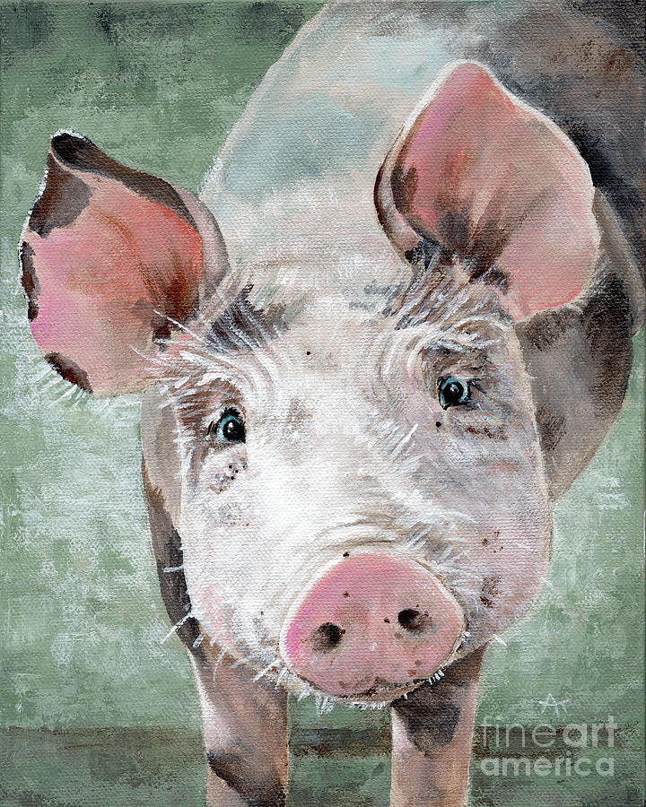 Olive, Pig Portrait Painting by Annie Troe