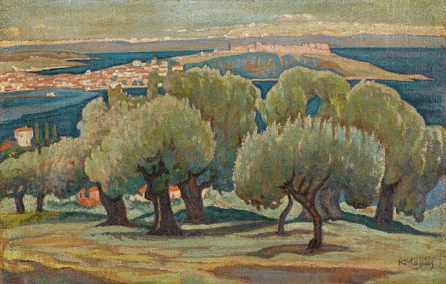 Nature Painting - Olive Trees, Mytilini by Konstantinos Maleas