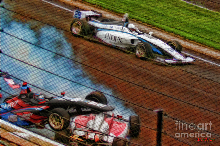 Oliver Askew Drives By Chris Windom and David Malukas Crash Indy Lights Photograph by Blake Richards