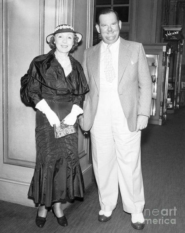 Oliver Hardy And Wife by Bettmann