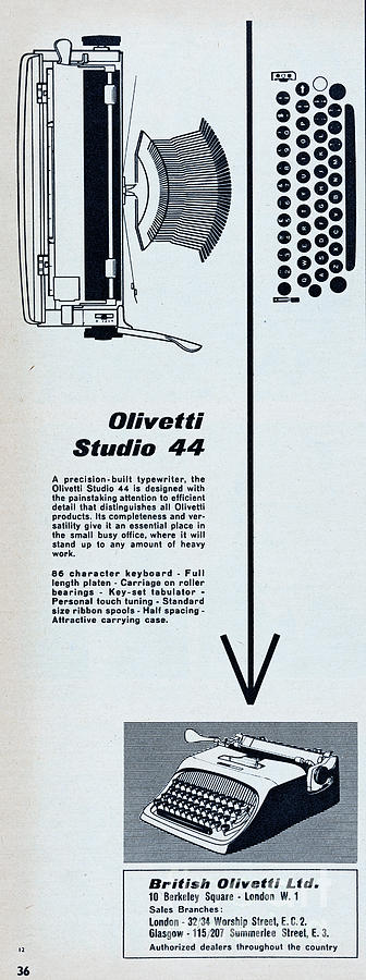 Black And White Photograph - Olivetti Studio 44 by Picture Post