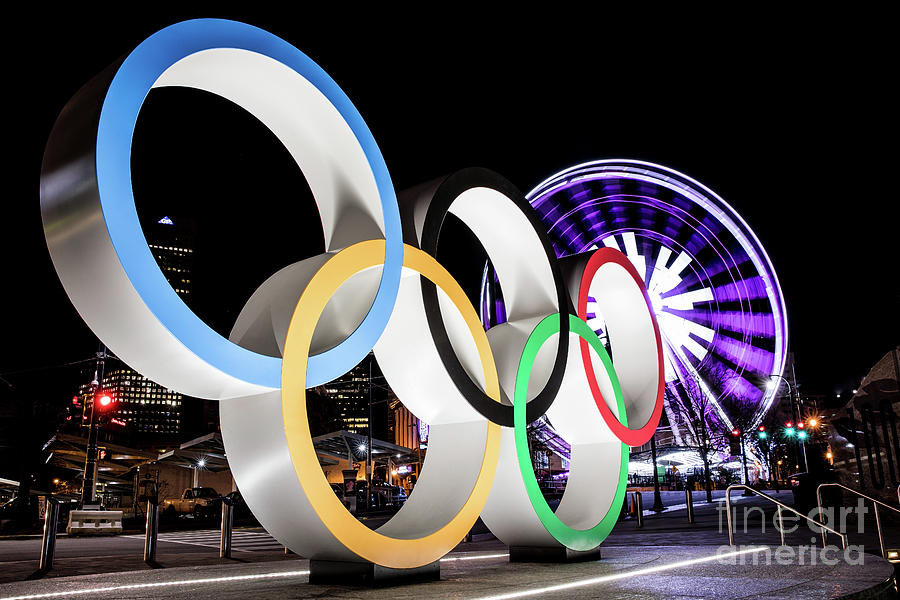 Olympic Rings Centennial Park Atlanta GA at Night 1 Photograph by The