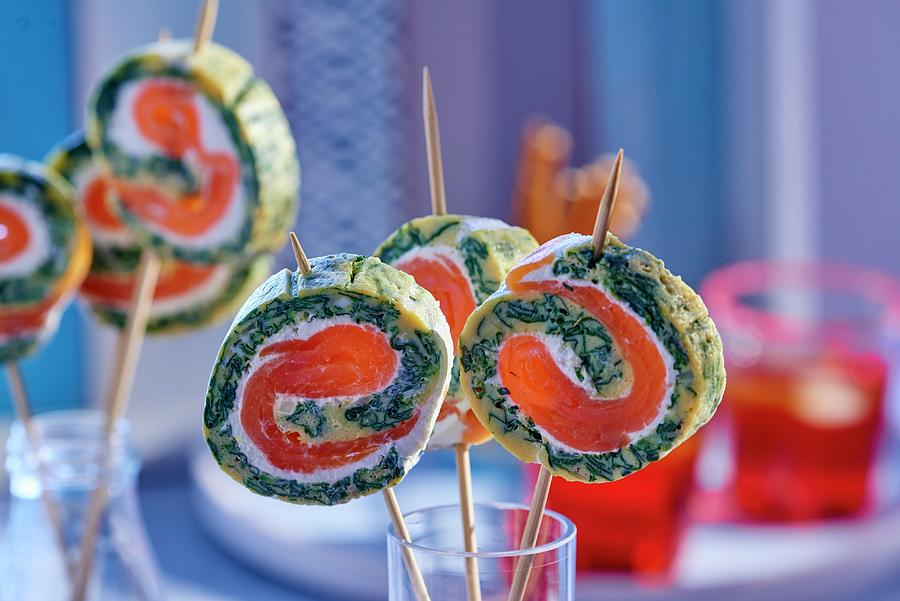 Omelette Rolls With Wasabi And Smoked Salmon party Food Photograph by Bernhard Winkelmann