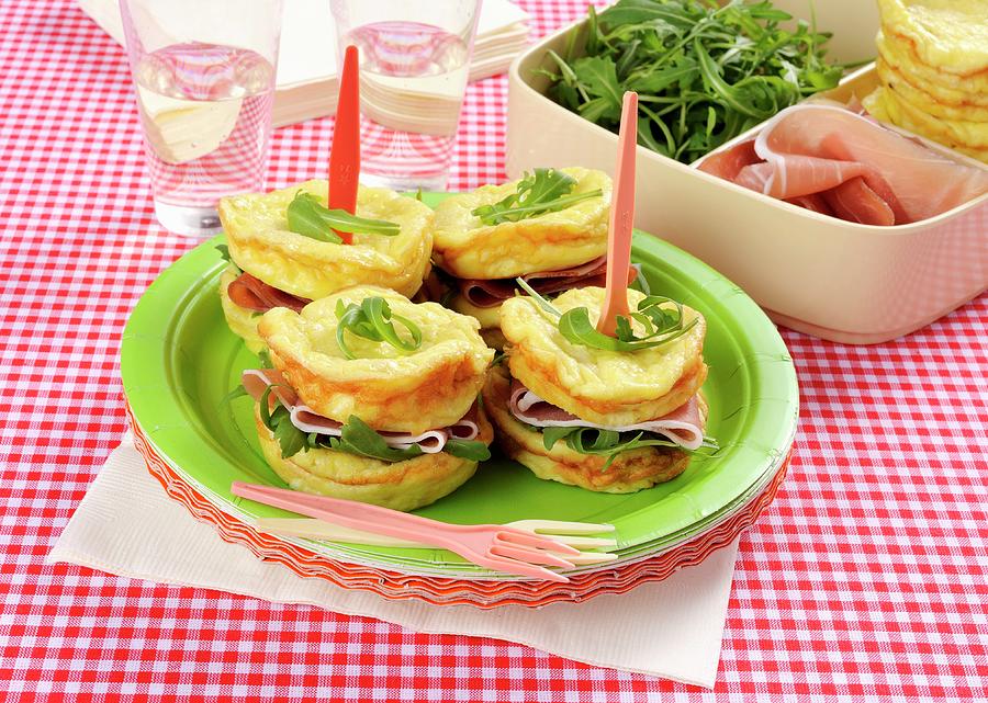 Omelette Sandwiches With Cured Ham And Rocket Photograph by Franco Pizzochero