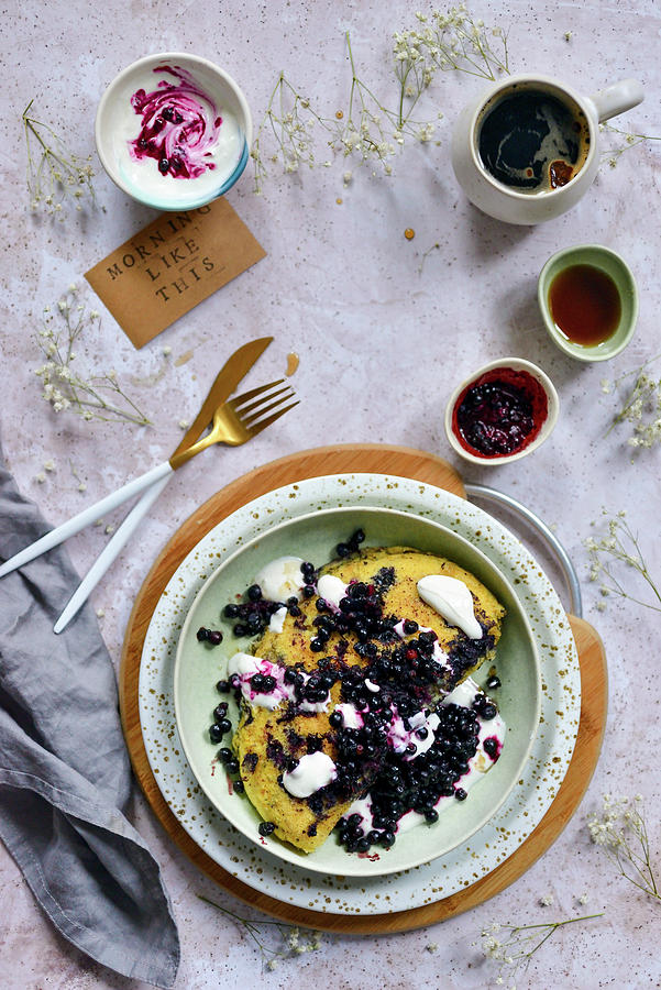 Omelette With Blueberries On A Plate Breakfast Photograph by Karolina Smyk