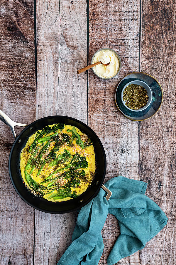 Omelette With Broccoli, Pak Choi, Zaatar And Creme Fraiche Photograph by Hein Van Tonder