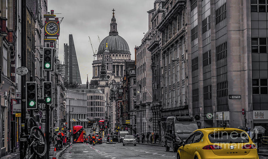 On A Cold Winters Rainy Day In London Mixed Media by Pretty Places England