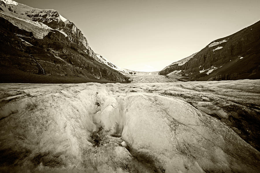 On Athabasca Glacier at Glacier National Park Columbia-Shuswap A, BC, Canada Icy Sepia Photograph by Toby McGuire