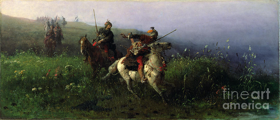 Horse Painting - On Reconnaissance, 1876 by Jozef Brandt