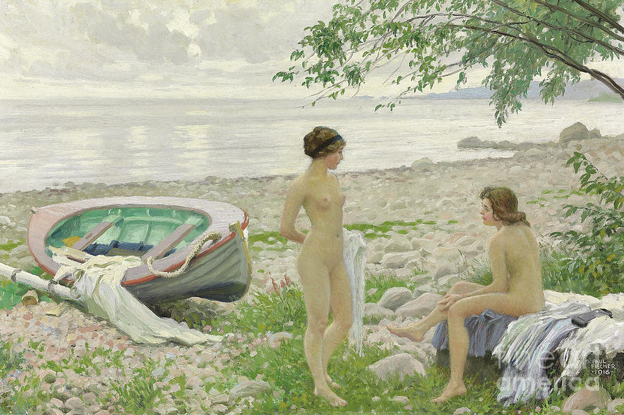 On the beach, 1916 Painting by Paul Fischer