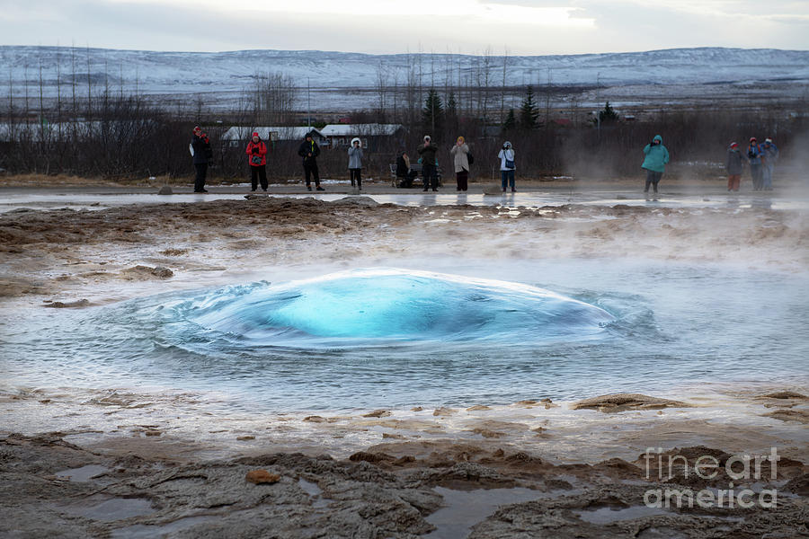 On The Brink - The Popular Geysir Hot Spring Area In Iceland. Photograph