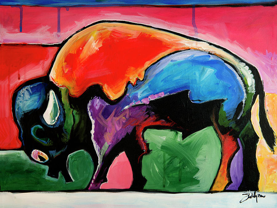 Buffalo Painting - On the Move by Steve Willgren