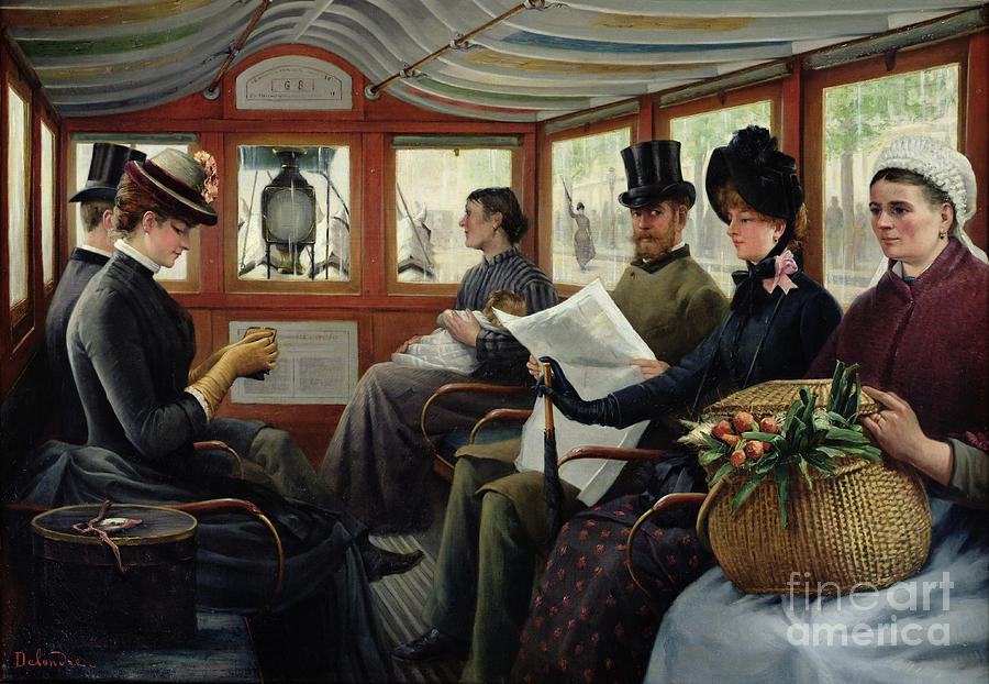 On The Omnibus, 1880 Painting by Maurice Delondre