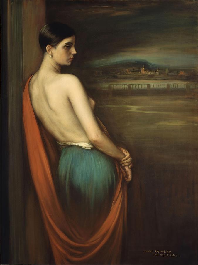 On the River Bank, 1928, Oil and tempera on canvas, 110 x 81 cm. Painting by Julio Romero de Torres -1874-1930-