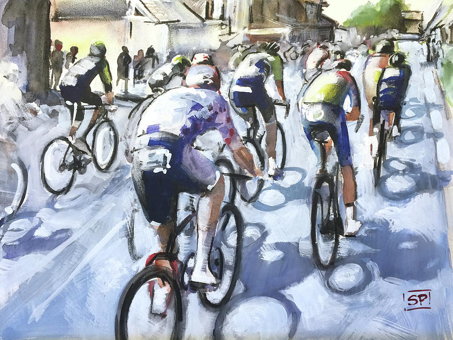 On the Road to Roubaix Stage 9 2018 Painting by Shirley Peters