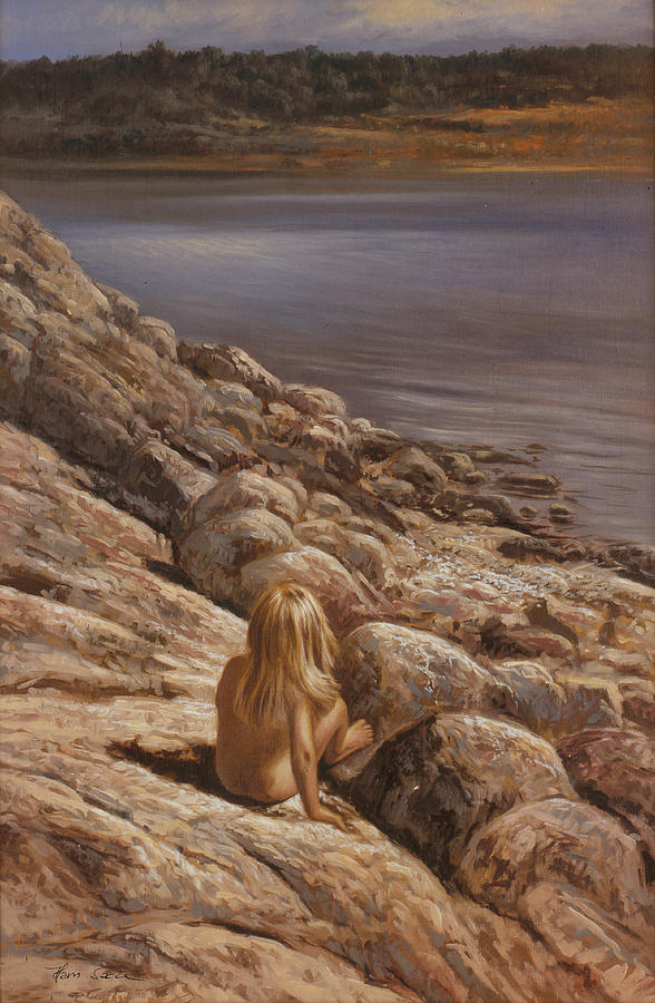 On the Rocks at the Lake of Gog Painting by Hans Egil Saele