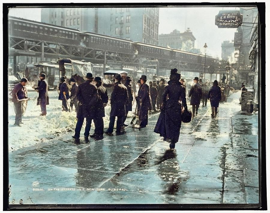 On the streets in a New York blizzard 1899 Painting by Celestial Images ...