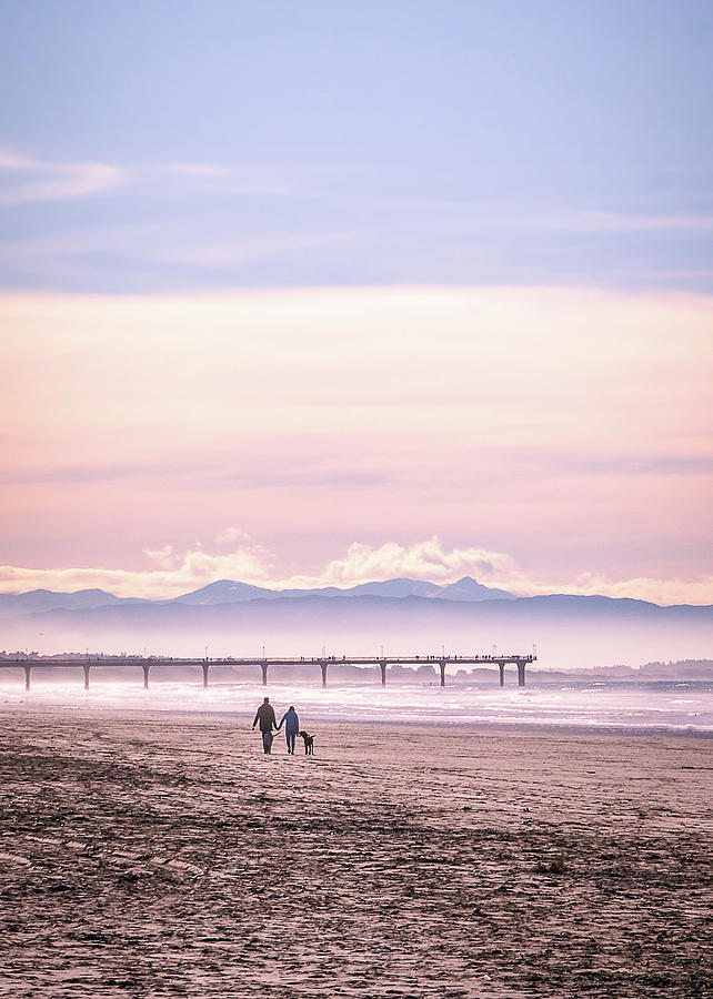 Colorful Winter Afternoon On New Brighton Beach Of New Zealand Photograph by Peter Kolejak
