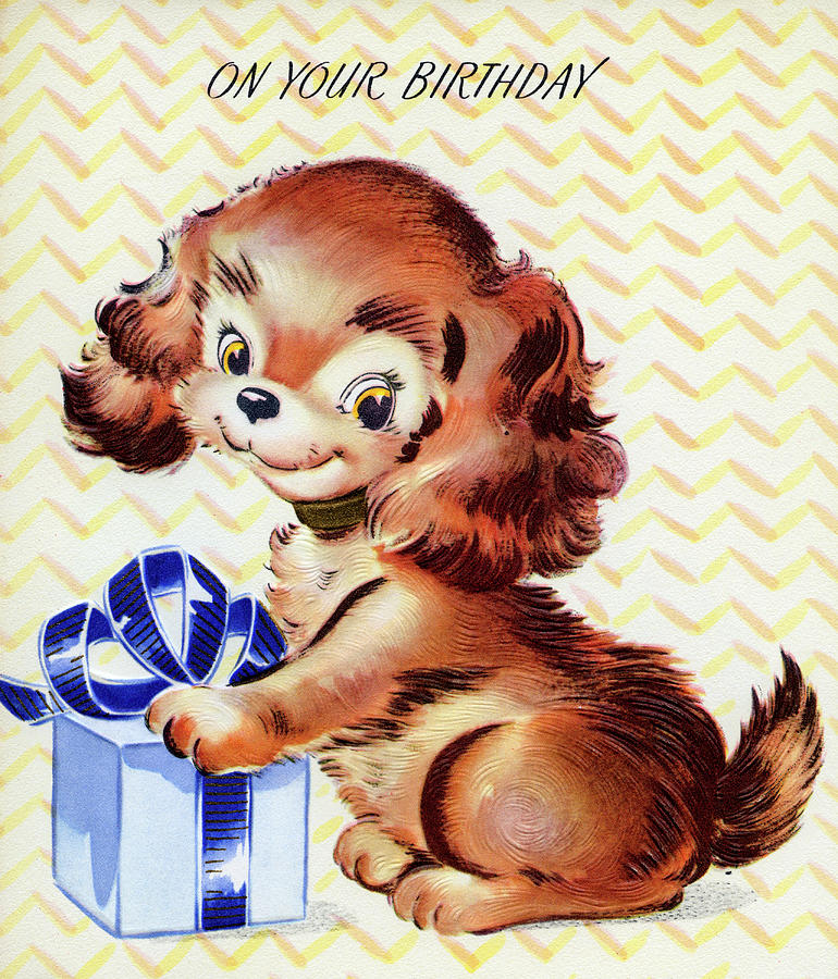 On Your Birthday - Puppy Painting by Anonymous