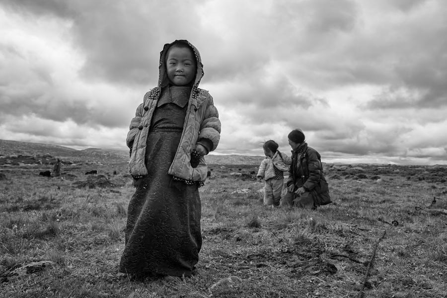 Black And White Photograph - One Child From Herdsmans Family by Youdu,tian