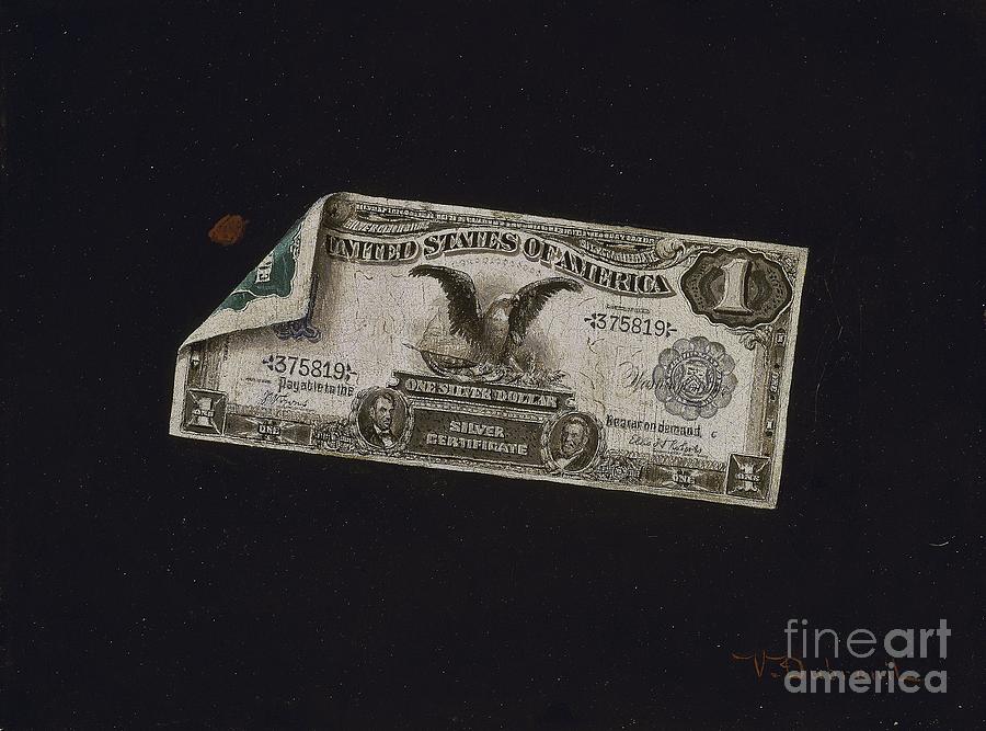 Still Life Painting - One Dollar Silver Certificate, 1898-1900 by Victor Dubreuil