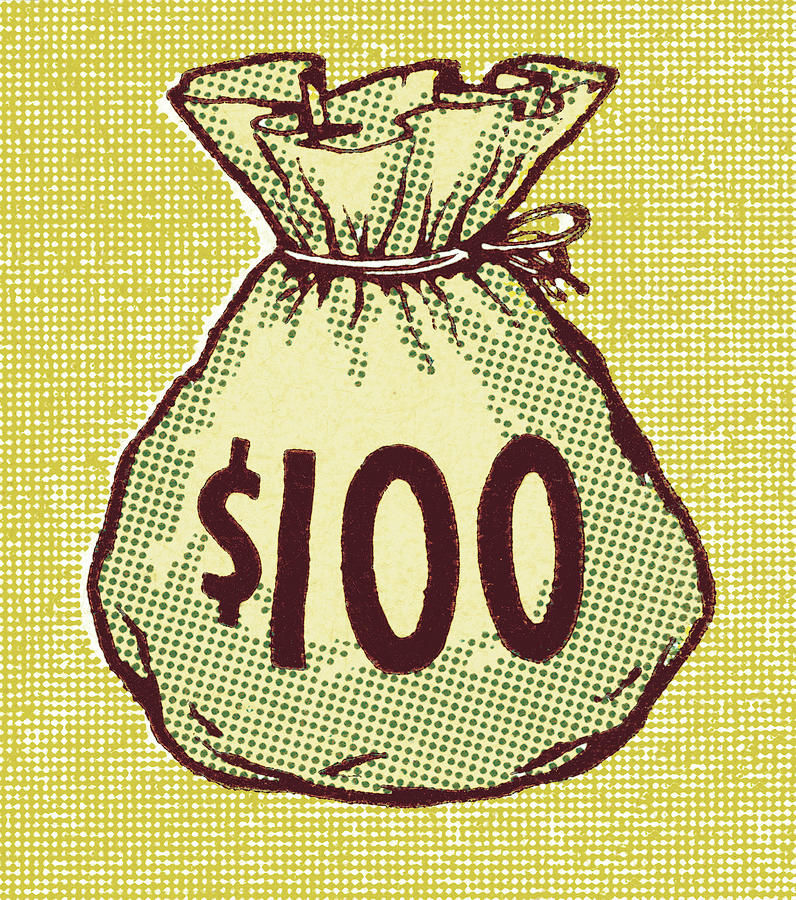 Vintage Drawing - One Hundred Dollar Money Bag by CSA Images