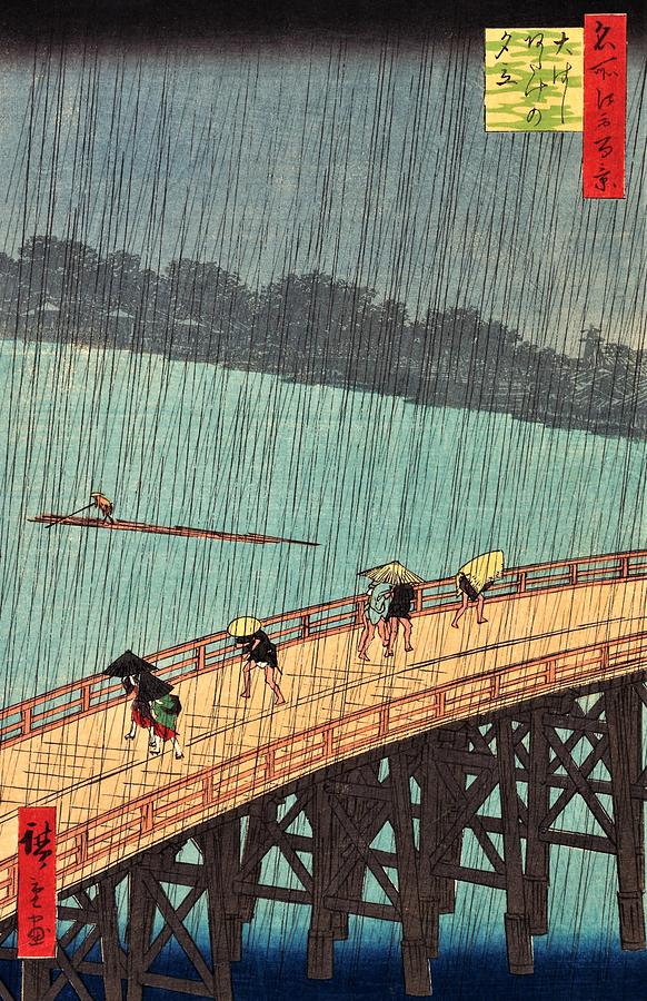 Cool Painting - One Hundred Famous Views of Edo - Sudden Shower over Shin-Ohashi Bridge and Atake by Utagawa Hiroshige