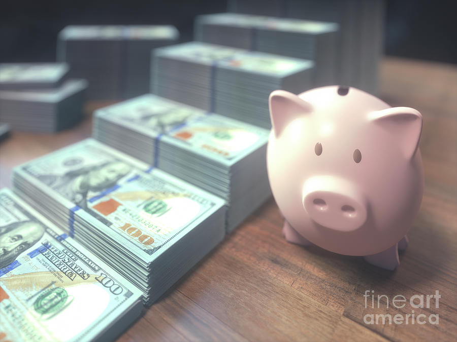 One Hundred Us Dollar Banknotes And Piggy Bank Photograph by