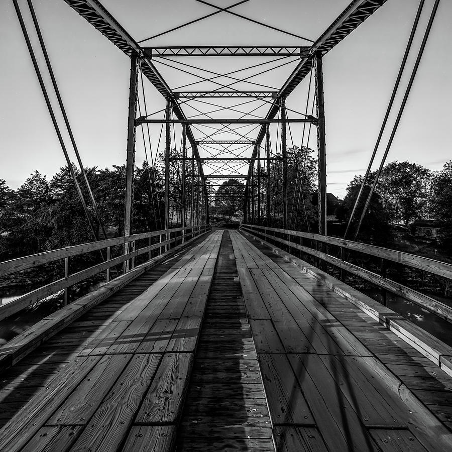 Black And White Photograph - One Lane Bridge at War Eagle Mill - Monochrome by Gregory Ballos