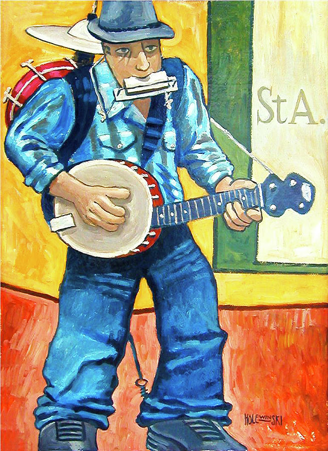 Portrait Painting - One Man Band by Robert Holewinski