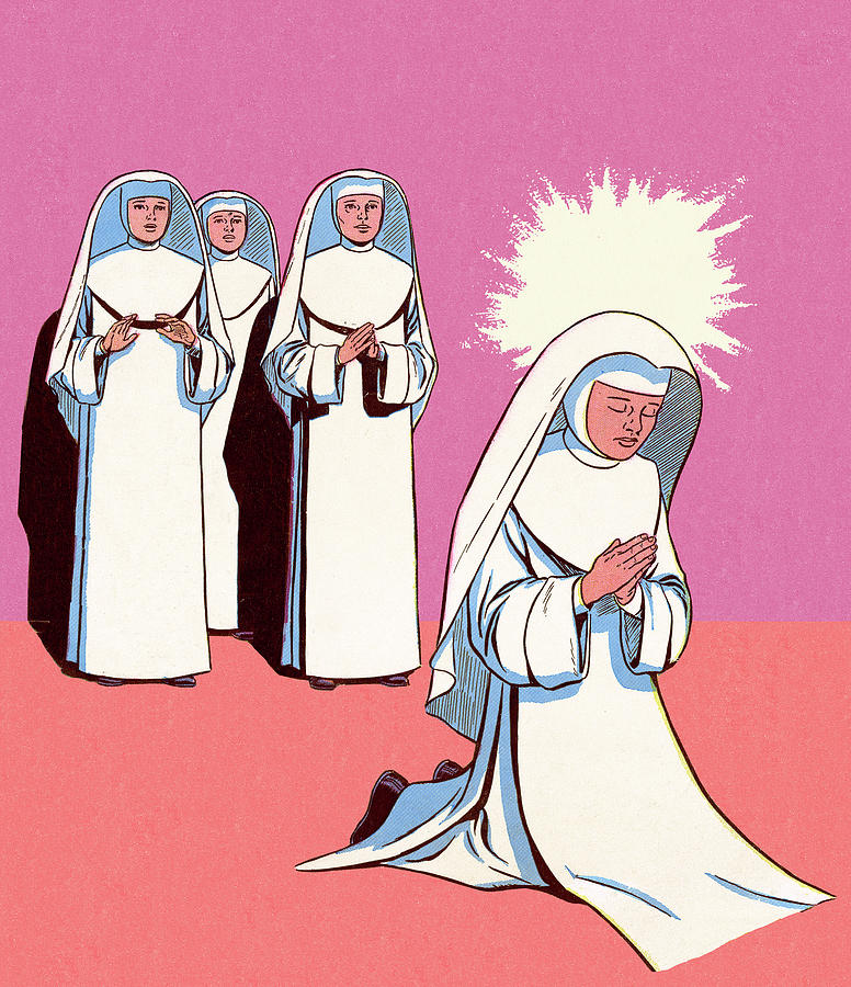 One Nun Praying Near Group of Nuns Drawing by CSA Images - Pixels