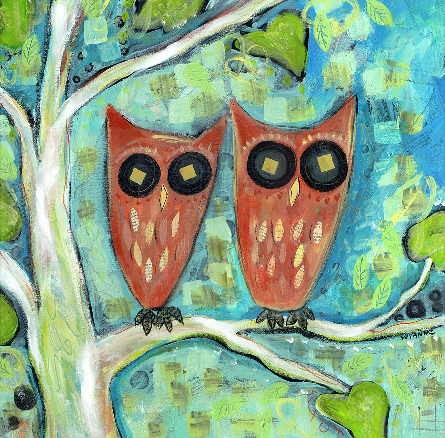 Animal Painting - One Plus One Owls by Wyanne