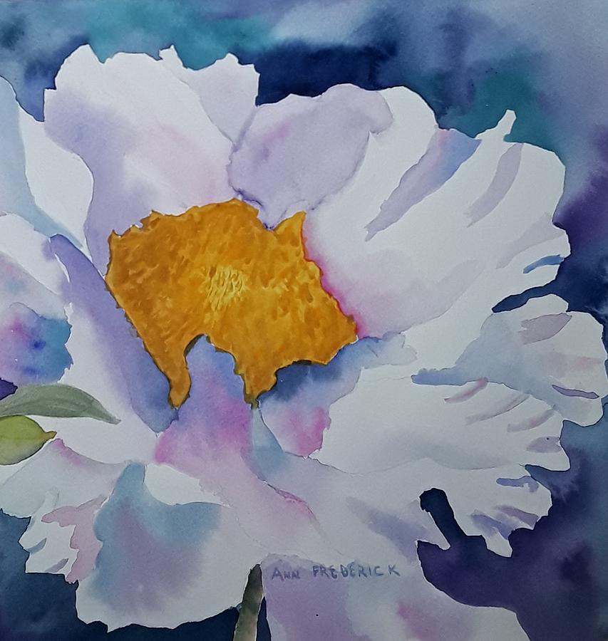 One White Flower Painting by Ann Frederick