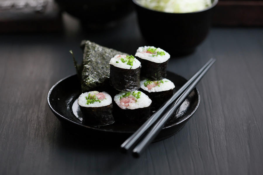 Fish Photograph - Onigiri And Maki Sushi With Tuna japan by Martina Schindler