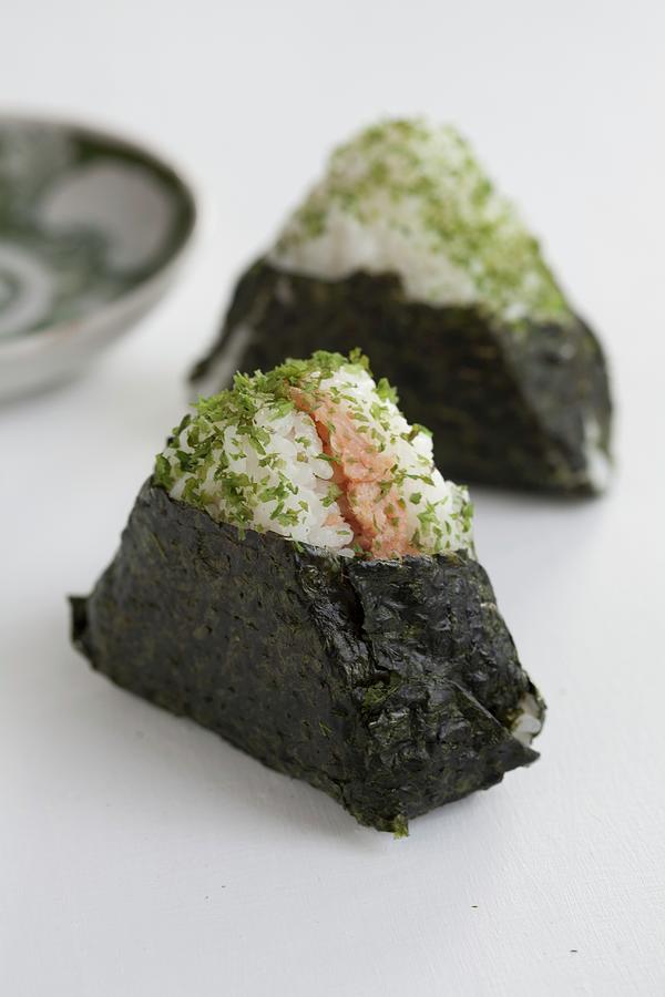 Onigiri In Sheets Of Nori spiced Rice Balls, Japan With Salmon Filling Photograph by Martina Schindler