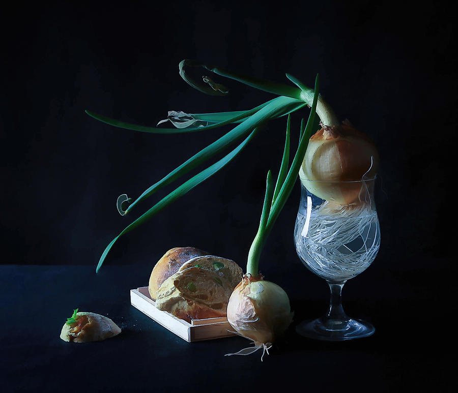 Onion Photograph - Onion & Bread by Fangping Zhou