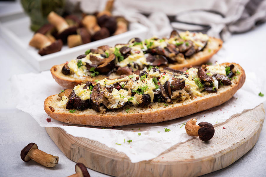 Onion Baguette With Chestnut Mushrooms And Almond Cheese Au Gratin Photograph by Kati Neudert