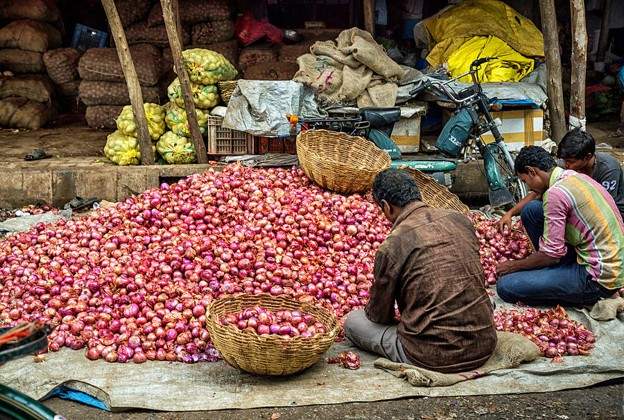 Onions Photograph - Onion-sorters At The K.r. Market by John Hoey