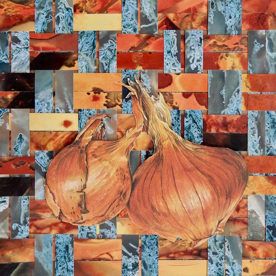 Onions and Woven Paper Collage Mixed Media by Kirsten Giving