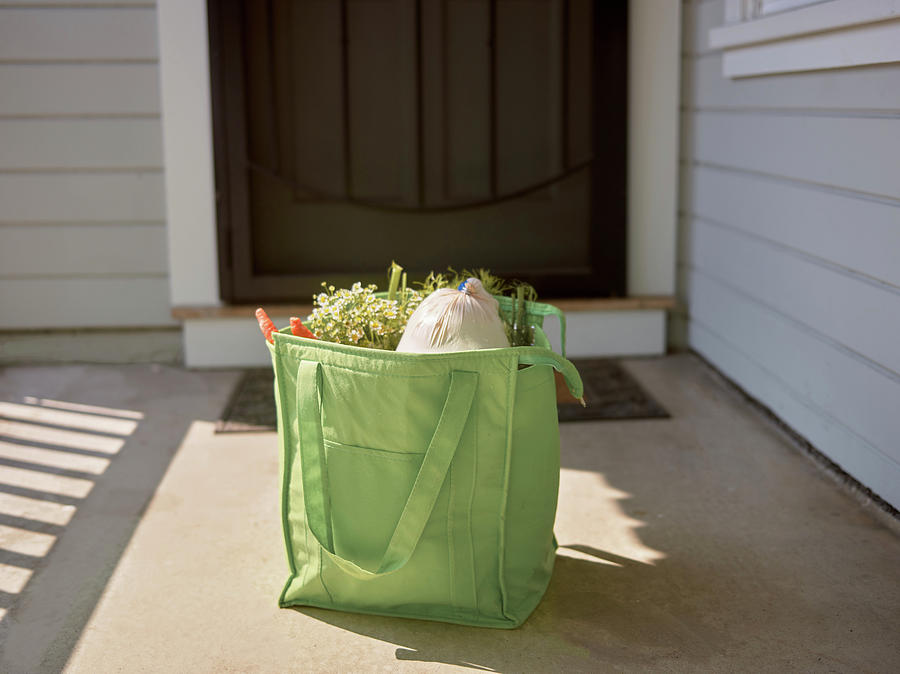 Online Grocery Shopping In A Bag On A Doorstep Photograph by Judy Doherty
