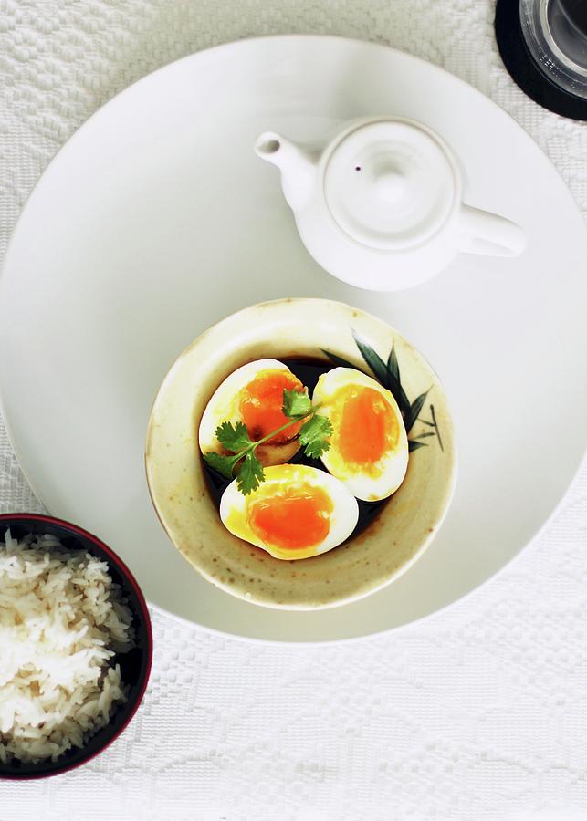 Onsen Eggs In Soy Sauce eggs Cooked At A Low Temperature Photograph by Chopstickdiner
