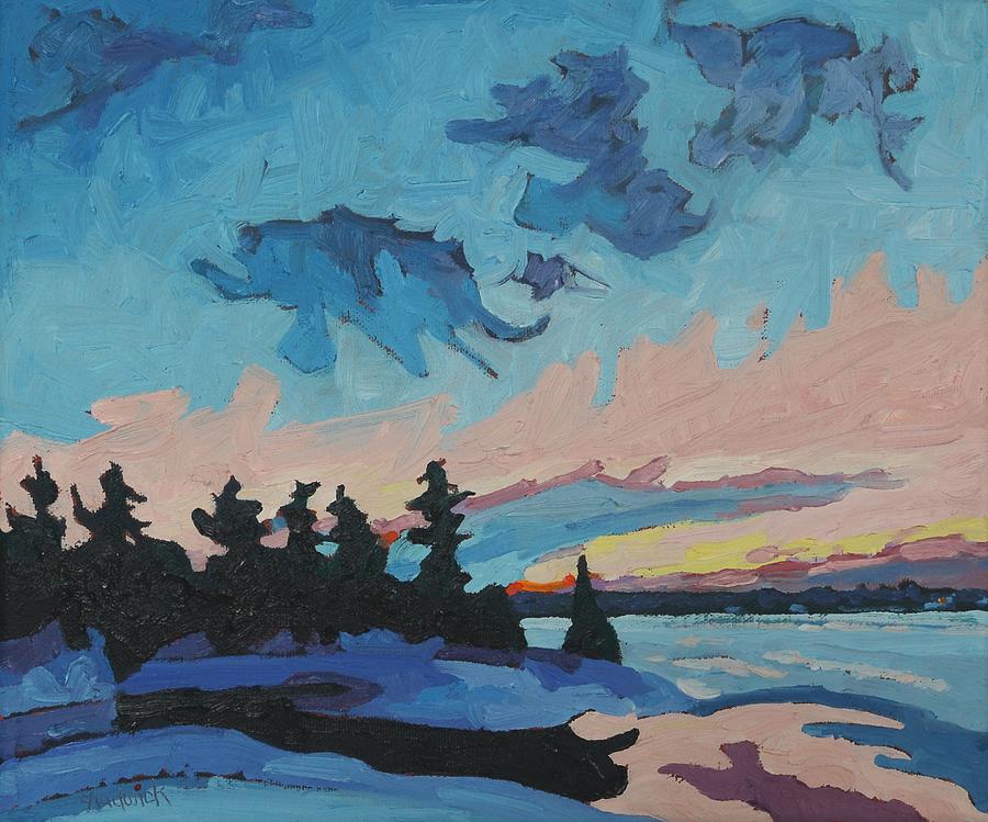 Ontario Snowsquall Sunset Painting by Phil Chadwick