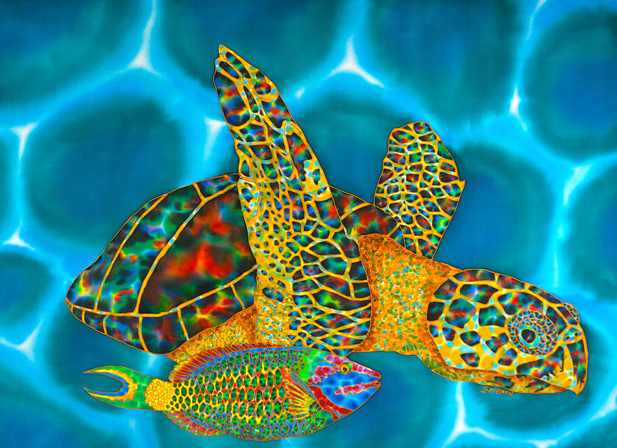 Opal Hawksbill and Parrotfish Painting by Daniel Jean-Baptiste