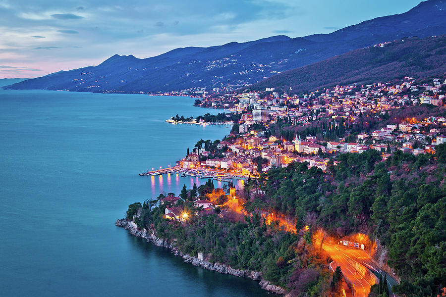 Opatija riviera and Kvarner bay morning panoramic view from abov Photograph by Brch Photography