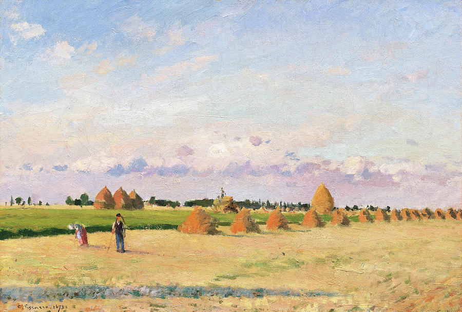 Camille Pissarro Painting - Open Fields with Haystacks near Pontoise - Digital Remastered Edition by Camille Pissarro