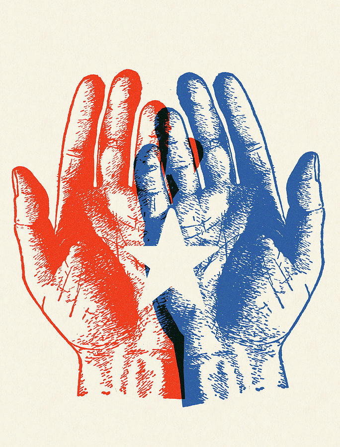 Fourth Of July Drawing - Open Hands and Star by CSA Images