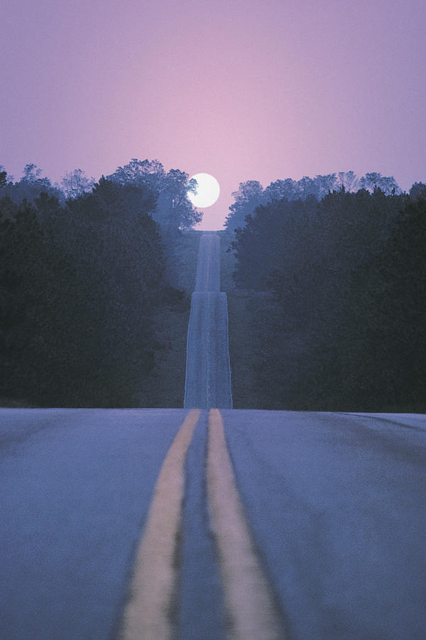 Open Road With Moon Rising Photograph by Comstock