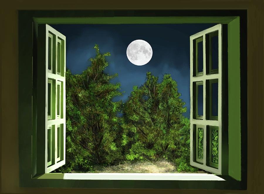 Open Window to the moon Painting by Ana Borras