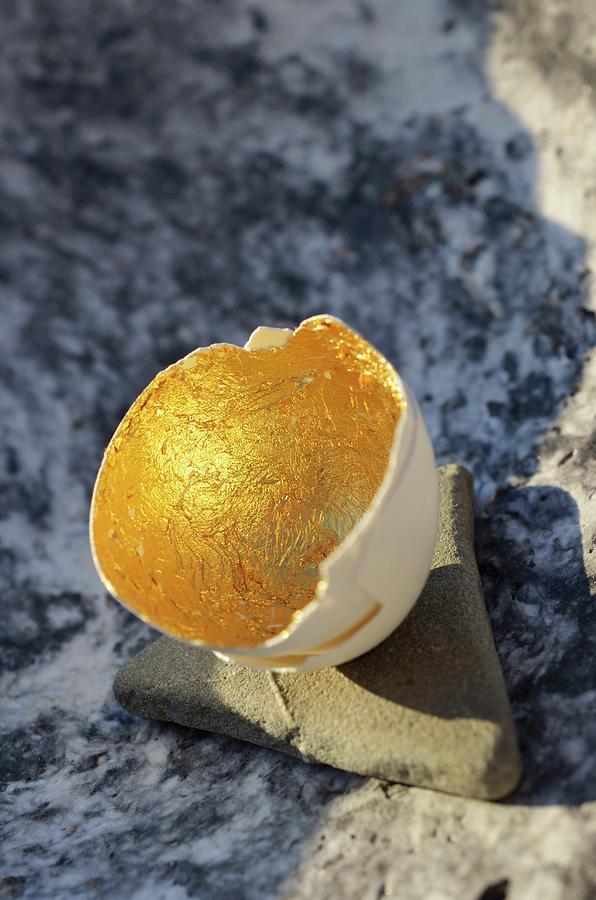 Opened Eggshell With Gilt Inside Surface Photograph by Heinz Magr